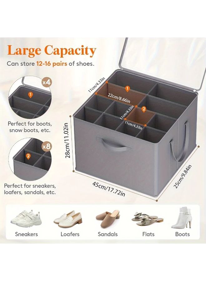 صندوق تخزين الأحذية القابل للطي باللون الرمادي بسعة كبيرة مع مقابض متينة وسحاب - Image 3